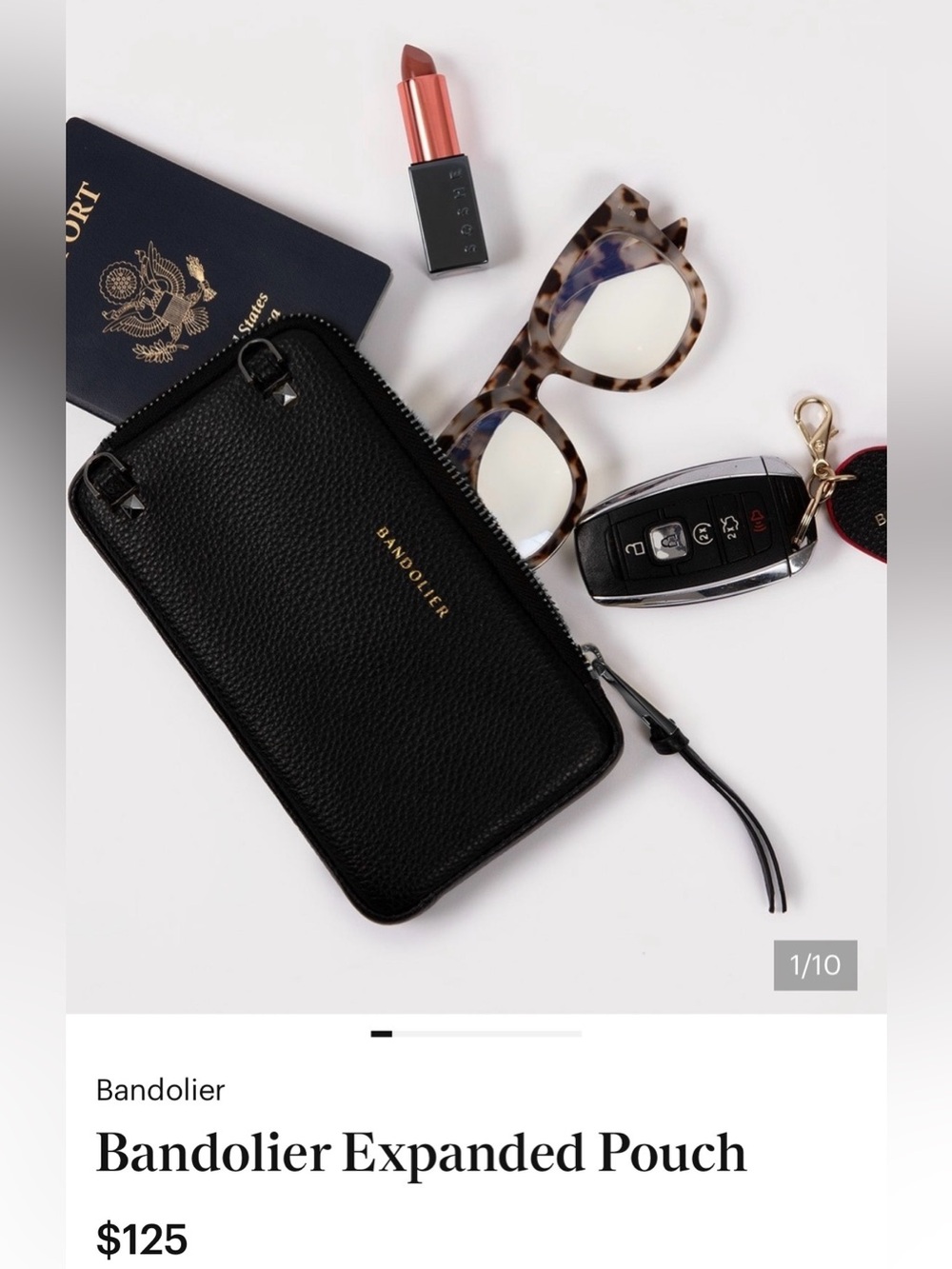 Bandolier Black Pebbled Leather Expanded Pouch
